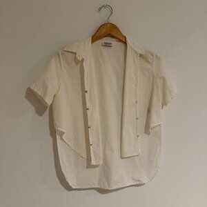 White Cropped Short-Sleeve Collared Shirt